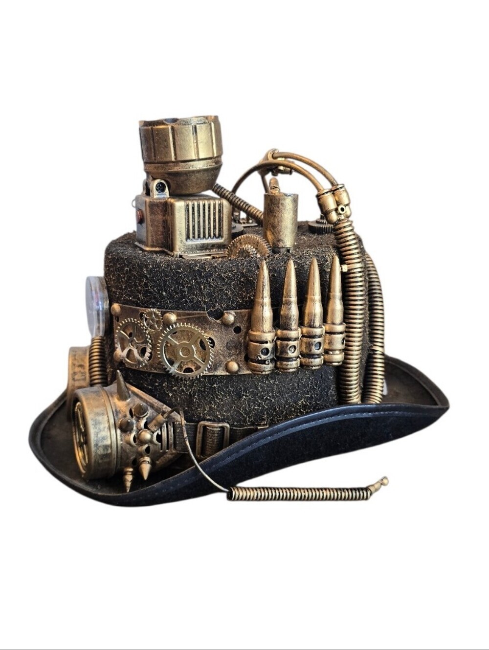 Steampunk Victorian Industrial Gold Black Felt Top Hat - Picture 4 of 11